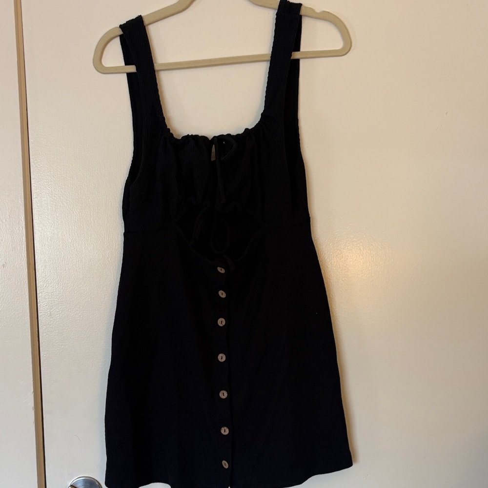 FP Beach Black Button-Front Mini Dress with Tie Front